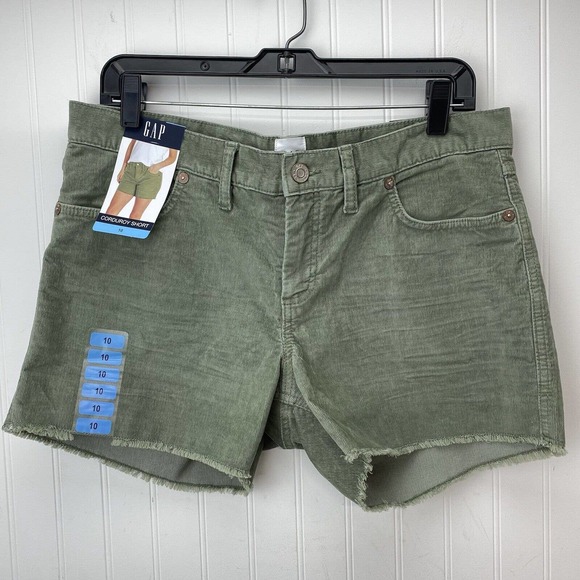 GAP Pants - GAP Corduroy Shorts Sz 10 (35"Waist) Womens Midrise Green Short Raw Hem Fray NWT
